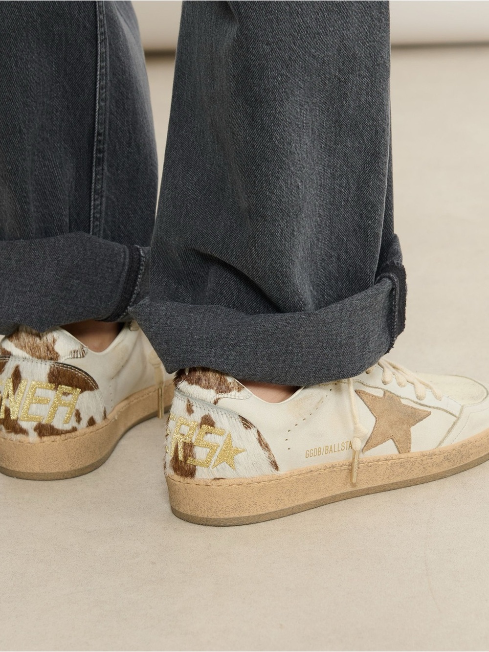 Golden Goose Ball Star Sneaker in White/Eggnog/Caramel/Cow/Gold sz 40 New in Box